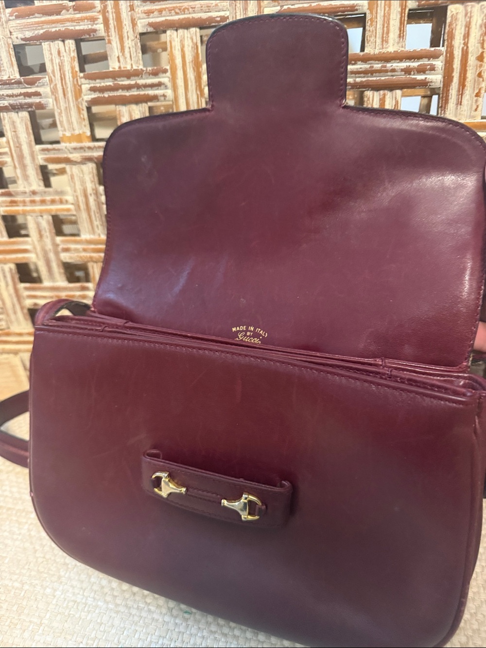 Gucci Burgundy Leather Shoulder Bag with Gold Hardware - Picture 7 of 9